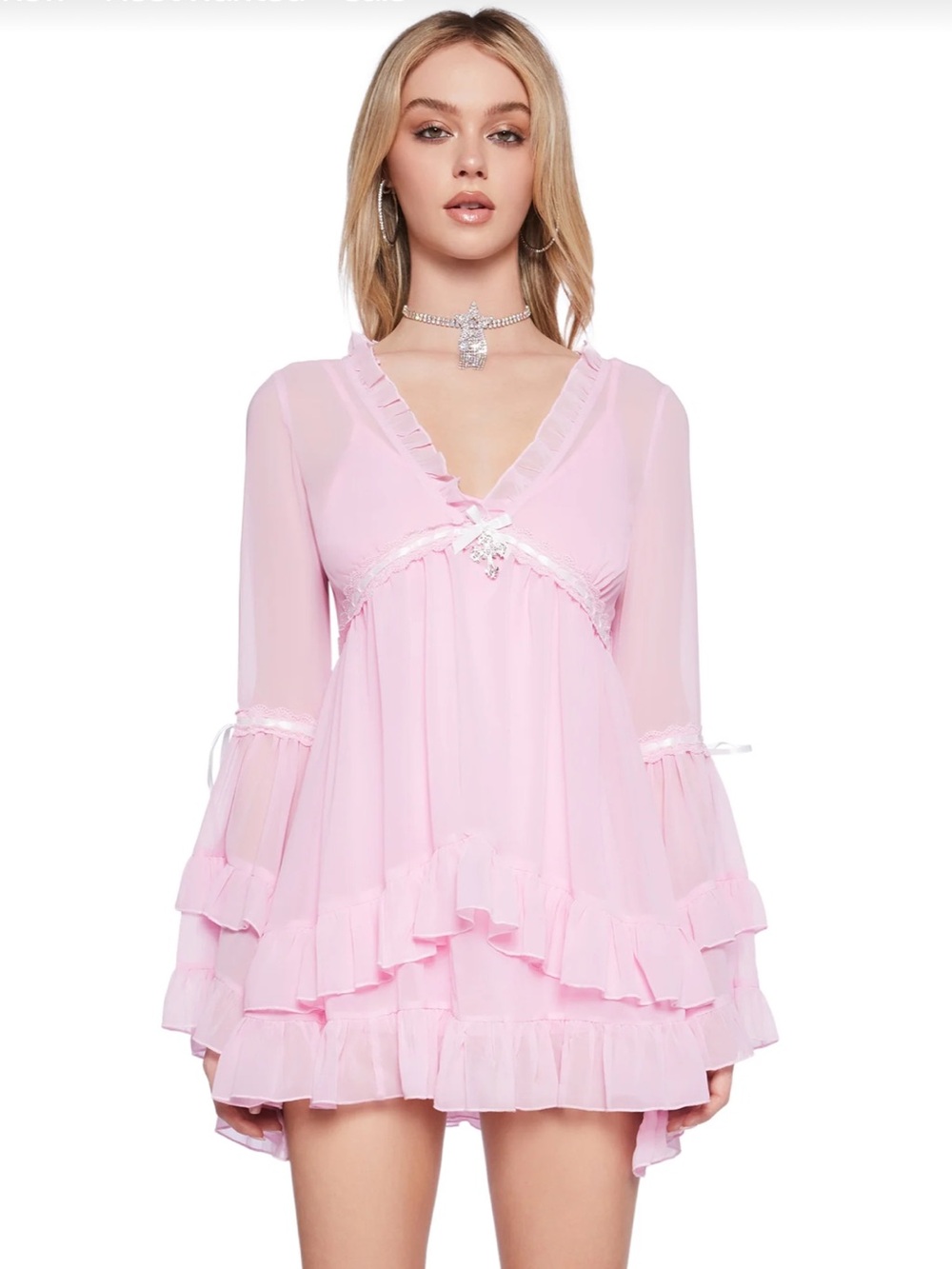 💖Sugar Thrillz Baby Pink Ruffle Slip Dress💖 - Picture 7 of 8